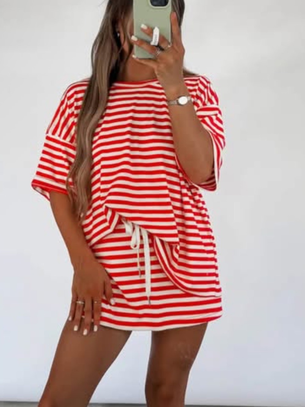 Red & White Striped Casual Set